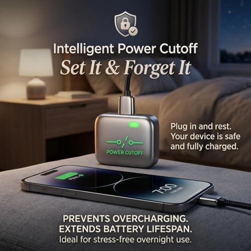 Stop Charge Smart Charge Type-C Adapter, Auto Disconnect Overcharge Protection, Universal for Smartphone and Tablet USB Charging