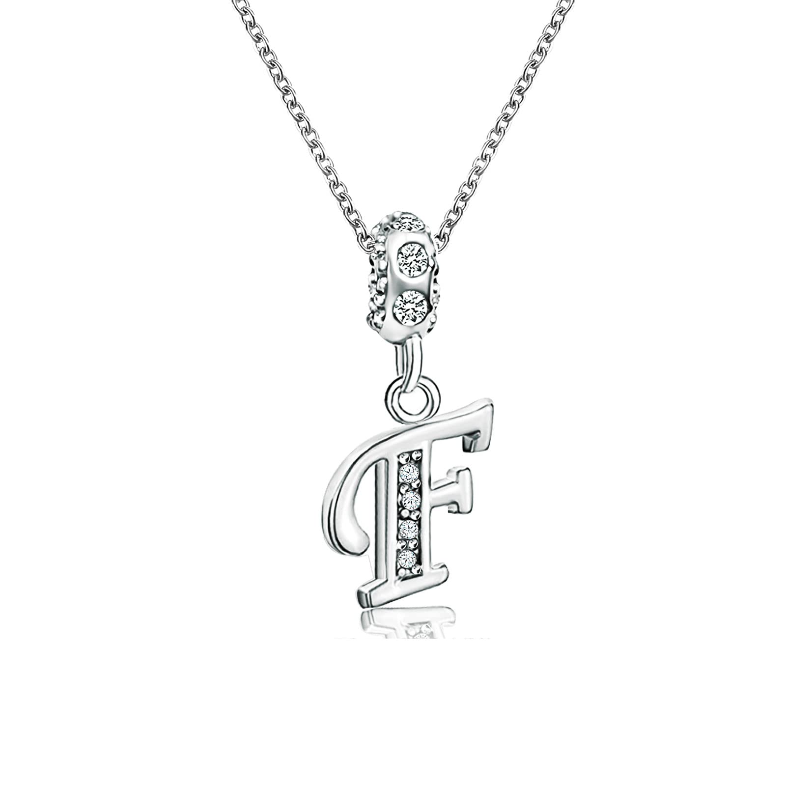 KunBead Jewelry 18 inch Letter F Initial Crystal Alphabet Name Kids Charm Pendant Necklace
