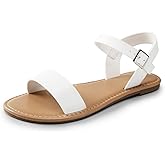 DREAM PAIRS Women's Ankle Strap Flat Sandals Open Toes One Band Buckle Summer Dressy Sandals