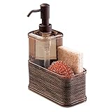 mDesign Soap Dispenser Pump, Sponge and Scrubber Caddy Organizer for Kitchen Sink - Bronze ()