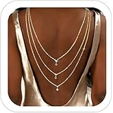 Rhinestone Layers Back Necklace Chains for Backless Dress Shinny Bridal Wedding Shoulder Body Jewelry for Women Back Body Chain