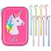SATINIOR Pencil Case Pen Set Unicorn Pencil Box with Compartments Anti-Shock Case Box and 8 Pieces Cute Unicorn Pens for Students Kids Teens Girls (Style 1)