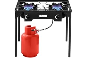 GOUJXCY Outdoor Stove Portable Propane Burner Gas Cooker - Camp Stoves 2 Burner Propane Stove for Camping Cooking, High Pressure Patio Double Burner Two Burner with Detachable Legs, 150000 BTU