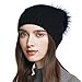 YINONIY Women's Slouchy Wool Knitted Pom Pom Beanie Cap Winter Crochet Cotton Hat Black