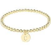 Initial Bracelet for Women, Dainty Gold Bracelet Cute A-Z Letter Charm Disc Bracelet Fashion Simple Jewelry Beaded Gold Bracelet Personalized 26 Alphabet Gifts (C)