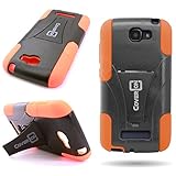 CoverON® Kickstand Hard + Soft Dual Layer Hybrid Case for Alcatel One Touch Fierce 2 / Pop Icon A564c - Black Hard Neon Orange Soft Silicone