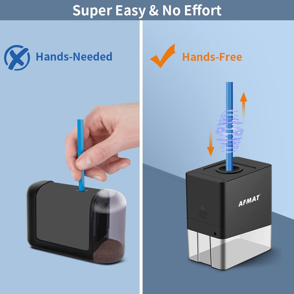 Fully Automatic Small Battery Operated Electric Pencil Sharpener, Colored Pencil Sharpeners, Hands Free Pencil Sharpener for 8mm Pencils, AFMAT Pencil Sharpener for Artists, Kids Friendly