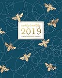 Weekly & Monthly 2019 12-Month Splendid Planner: Modern Navy Blue & Gold Honey Bee Dated Agenda Book by Splendid Planners