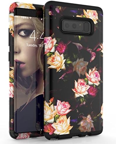 Samsung Note 8 Case, Adcoog [Flower] Three Layers Heavy Duty Shockproof Soft Silicone Anti-Scratch Anti-Fingerprint Hard PC Hybrid Protective Case for Samsung Note 8 (Black+Peony)
