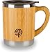 Stainless Steel & Bamboo Coffee Mug - Insulated Wooden Cup with Handle & Lid - Non-Spill On the Go - Keep Your Tea Hot Longer - Unique Gift for Men & Women - 11 oz / 300 ml