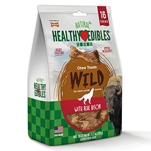 NYLABONE HEALTHY EDIBLES WILD NATURAL DOG CHEW TREATS, BISON FLAVOR, SMALL DOGS UP TO 20 LBS – MADE IN USA (16 COUNT)