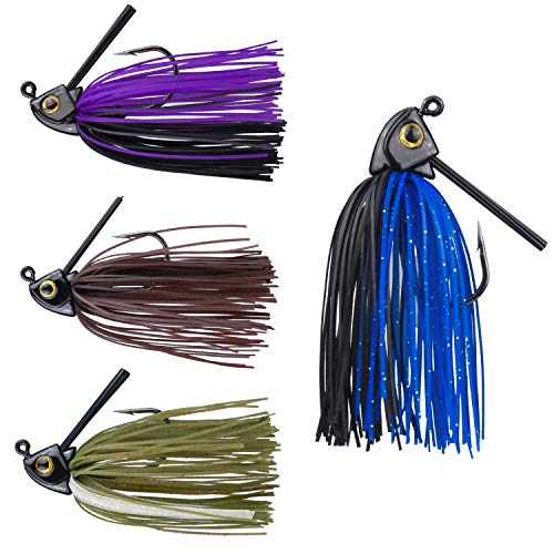 RUNCL Anchor Box - Swim Jigs, Bass Fishing Jigs 1/2oz - Silicone Skirts, Spike Trailer Keeper, Fish-Shaped Streamlined Head, Weedguard System, Proven Colors - Fishing Lures (Pack of 4)