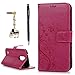 YOKIRIN LG K20 Plus Case, LG K20 V Case, LG K10 2017 Case, Wrist Strap Flip Kickstand PU Leather Wallet Cover Embossed Floral Butterfly with ID&Credit Card Holder 3D Elephant Dust Plug, Rose