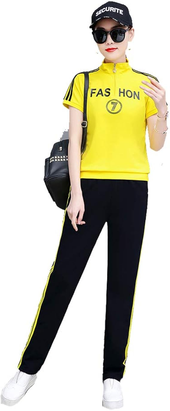 Amazon トップス 上下セット シャツ 半袖 スポーツ運動服 サイズ M スポーツウエア 長ズボン レディース 259 259イエロー ロングパンツ 通販