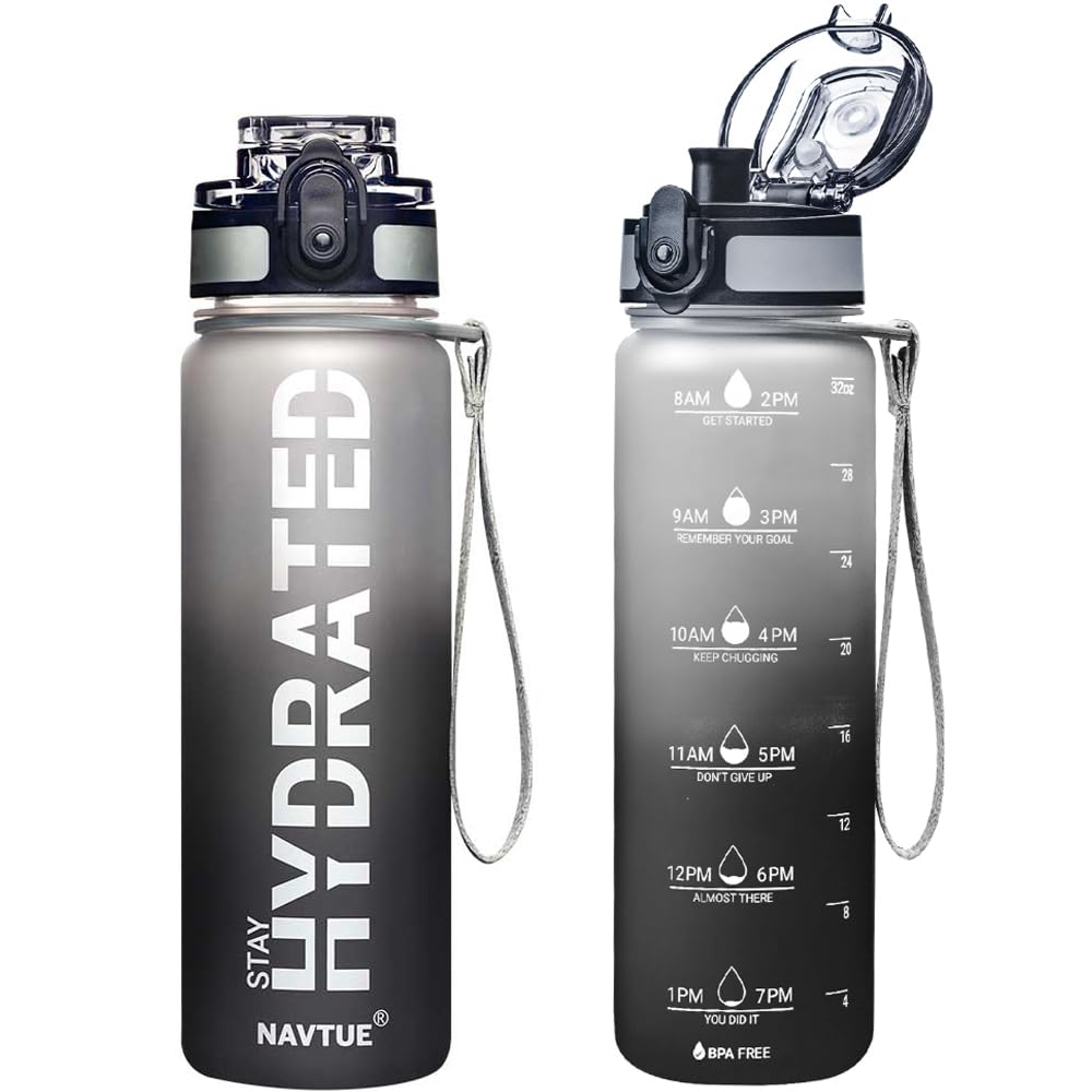 Photo 1 of NAVTUE Water Bottle, 32oz Sports Water Bottles with Time Marker Wide Mouth