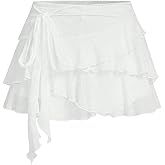RoseSeek Women's Ruffle Layered Mini Skirt Ribbon Side Mid Rise Skirts Vacation Outfits