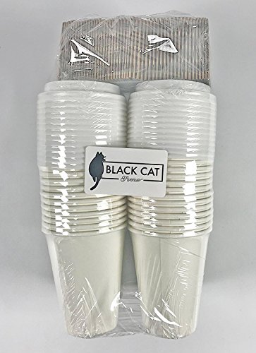 Black Cat Avenue 50 Sets 12oz Disposable Hot White Paper Cups with Lids and Sleeves For Hot Drinks Coffee Cocoa Chocolate Latte Cappuccino