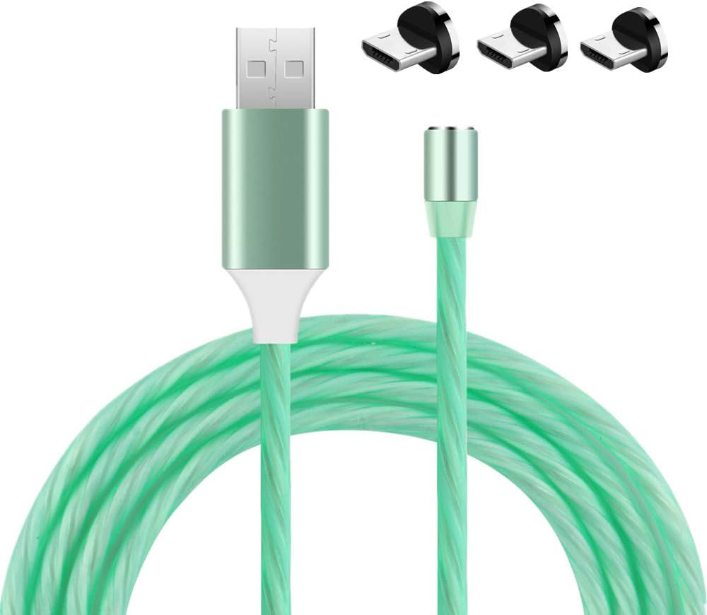 Distinct® 1m 3 in 1 Luminous Magnetic Cable Micro USB - LED Flash Android Charging Cables Compatible with Galaxy S7/S7 Edge/S6, Huawei, HTC, Sony and Other Android Micro USB Devices (Green)