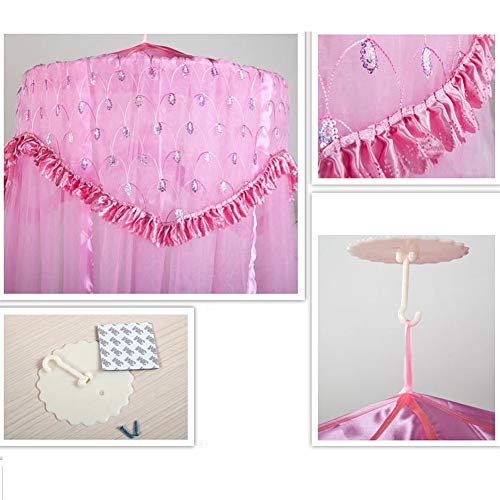 Raxsun Baby Crib Canopy Netting Luxury Princess Bed Net Round Hoop Netting Mosquito Net Bedroom Decor (Pink) - Thumbnail 5
