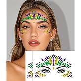 Wehhbtye 2 Set Mardi Gras Face Jewels Stickers, Self-Adhesive Mardi Gras Eye Gems Sticker, Glitter Face Crystals Decoration for Women Party Costume Cosplay Makeup Dress-up Decor