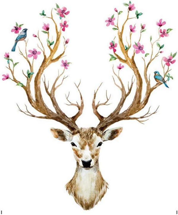 Colorful Reindeer Deer Head Wall Mural Art Sticker for Room Decor Antlers, Multicoloured