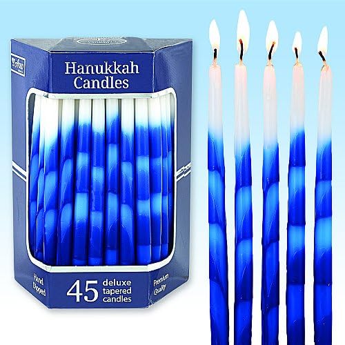 Premium Tapered Splashed Hues of Blue with White Hanukkah Candles