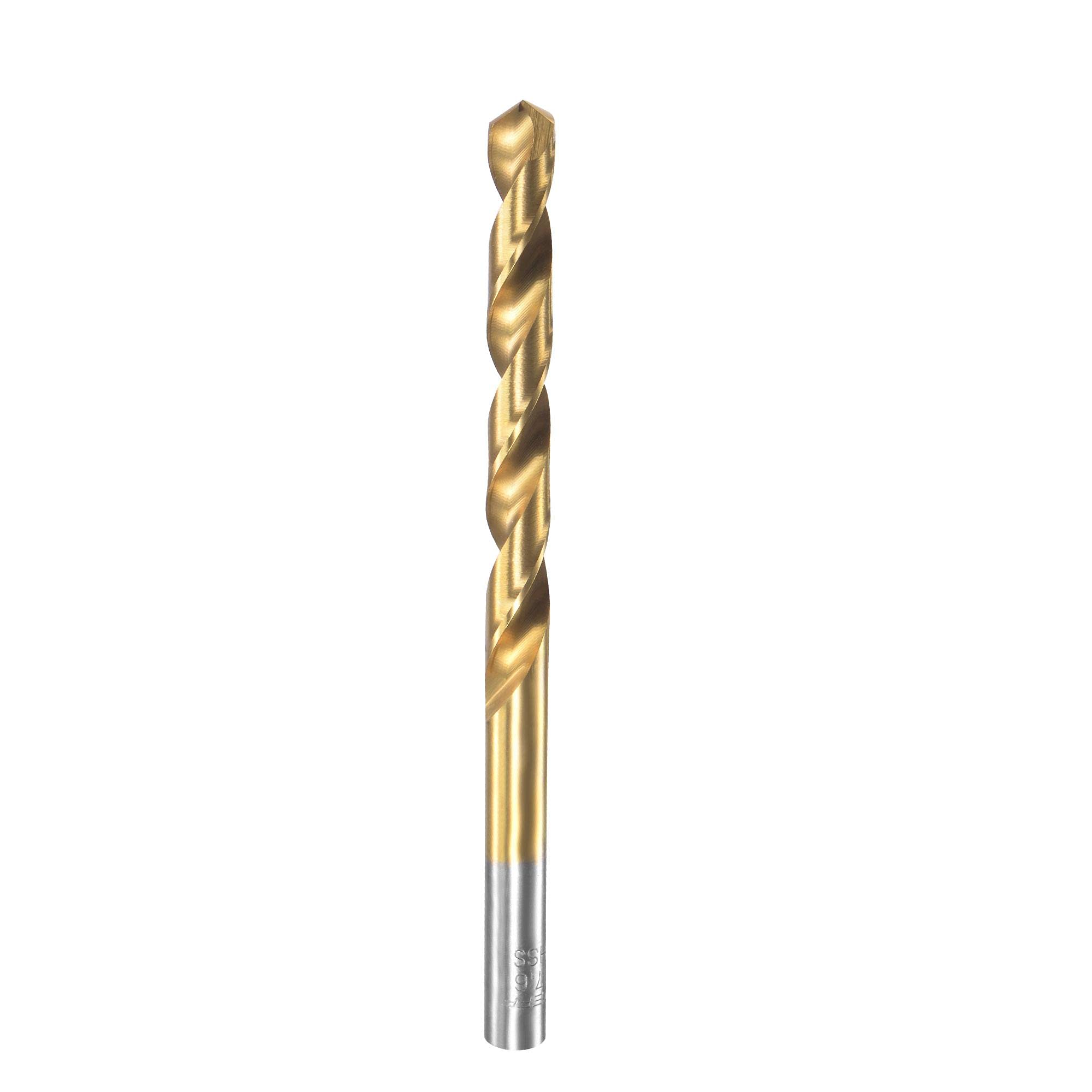 sourcing map High Speed Steel Straight Shank Twist Drill Bit Fully Ground Titanium Coated 7.6mm Drill Diameter 117mm Total Length 64mm Drill Bit Length