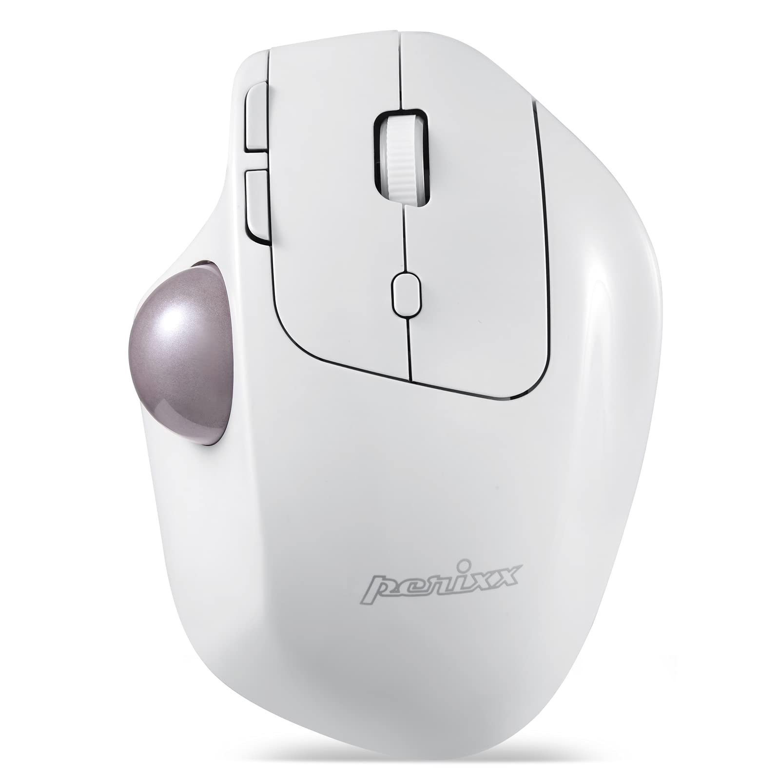 Perixx PERIMICE-720 Wireless 2.4 GHz and Bluetooth Ergonomic Trackball Mouse, Adjustable Angle, 2 DPI Level, White