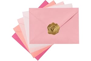 Toperd 50 Pack Colored A7 Invitation Envelopes 5x7 with Gold Stickers for Cards and Invitations, 5 Colors (Pink, 5 1/4 x 7 1/4 inches)