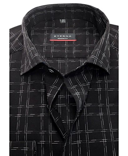 eterna Modern Fit Langarmhemd in schwarz weiss Karostruktur 8025-39-X177