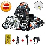 Brightest and Best LED Headlamp 10000 Lumen flashlight - IMPROVED LED, Rechargeable 18650 headlight flashlights, Waterproof Hard Hat Light, Bright Head Lights, Running or Camping headlamps … (Silver)