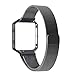 Fitbit Blaze Accessory Band,Large(6.3-9.1 in),Oitom Frame Housing+Milanese loop stainless steel Bracelet Strap for Fitbit Blaze Smart Fitness Watch (Black Frame+Loop)