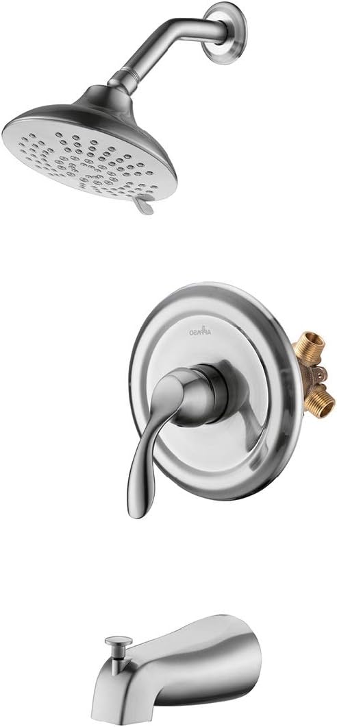 APPASO Shower Faucet and Tub set with 5-Function Shower Head (Valve Included), Shower system & Bathtub Spout Brushed Nickel, Single Handle Bathroom Shower Valve Trim Kit Wall Mount, APT121BN - - 