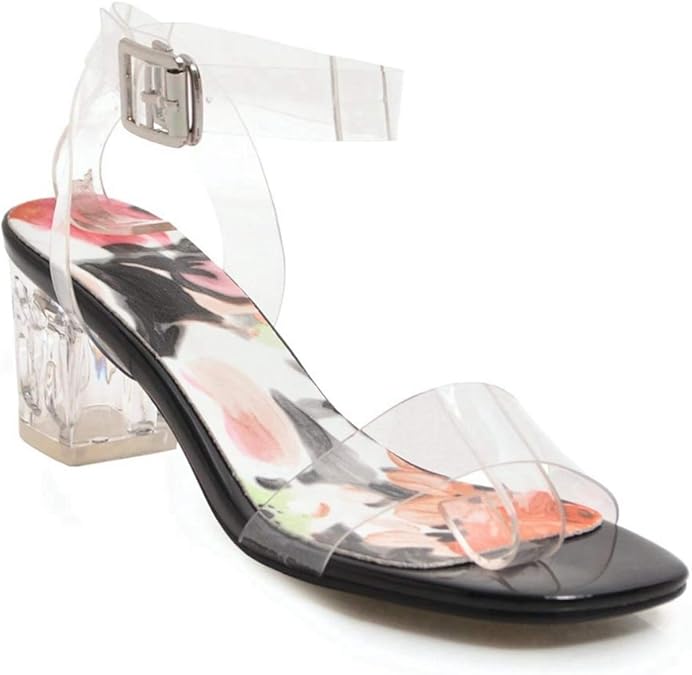 Women's Lucite Clear Strap Sandals Perspex Ladies Open Toe Floral