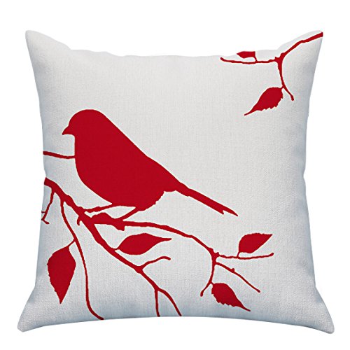 LAZAMYASA Square Cartoon Bird Printed Cushion Cover Cotton Throw Pillow Case Sham Slipover Pillowslip Pillowcase for Home Sofa Couch Chair Back Seat,4PCS,Red,20x20in - Thumbnail 4