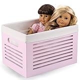 Wooden Storage Bin Container - Decorative Closet, Cabinet and Shelf Basket Organizer Lined with Machine Washable Soft Linen Fabric - Pink, Medium