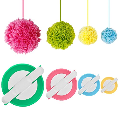 Pom-pom Maker,ZWZCYZ 4 Different Sizes Pompom Maker Fluff Ball Weaver Needle Craft DIY Wool Knitting Craft Knitting Wool Tool Kit with Thread Cutter Scissors 5 Pieces