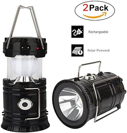 Solar Camping Lantern Led, Lantern Flashlight, Collapsible Rechargeable Lantern Lights Ultra Bright For Outdoor, Emergency, Hurricane, Hiking, Fishing, Tent [2 Pack]