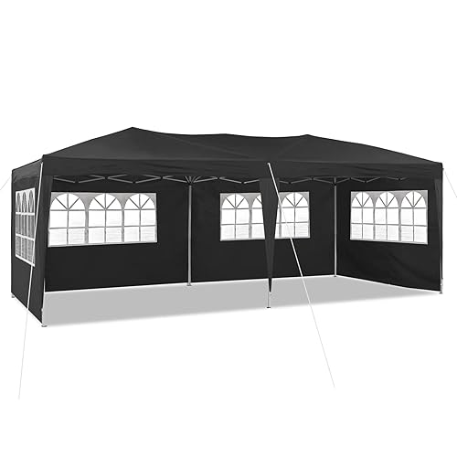 TUKAILAI 10' x 20' Pop Up Gazebo Marquee, Anti-UV Party Wedding Tent Event Shelters with 6 Removable Sidewalls & Carry Bag, Heavy Duty Instant Canopy for Outdoor Camping Garden Patio (Black)