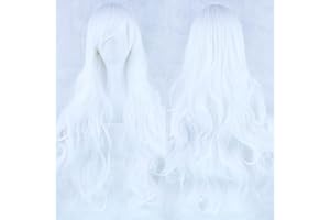 IMISSU 80cm Long Curly Natural Hair Cosplay Wig with Bangs Colorful Halloween Costume Party Wigs for Women (Pure White)