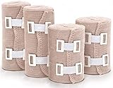 Premium Elastic Bandage Wrap - 4 Rolls + 8 Clips - Athletic Wrap - Bandage Compression Tape Roll Ace Ankle Wrist Elbow Sprints and Strains