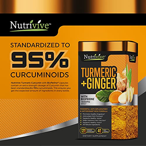 Turmeric Curcumin with Ginger, Anti Inflammatory Supplement with Black