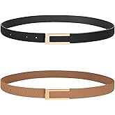 Tienyuu 2-Pack Women's Leather Skinny Waist Belt for Dresses, Jeans, Pants with Gold Buckle