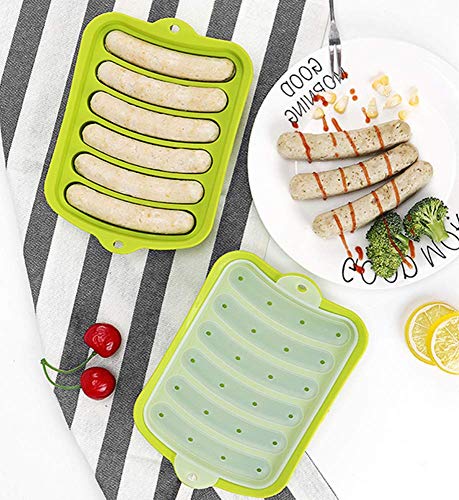 2 Pack Non-Stick Silicone Sausage Mold for Homemade Hot Dogs - DIY Hot Dogs - Hot Dog Mold for Oven and Microwave (Blue and green) - Thumbnail 5