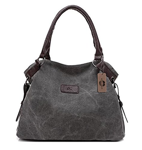 KISS GOLD(TM) Women's Designer Canvas Totes Crossbody Shoulder Bag, Grey