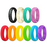 BUSHIBU Silicone Sports Ring - Fashion Durable Comfortable Antibacterial Exercise Rubber Rings Premium Medical Grade Wedding Bands for Women Kids Multicolor Styles 10Pcs