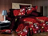 3 Piece Set Red Rose and Rings Soft 3d Comforter Set (02) (Queen)