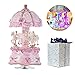 ACCOCO Carousel Music Box Luxury Color Change LED Light Luminous Rotating 3-Horse Carousel Horse Music Box Melody Carrying You from Castle in The Sky(Castle in The Sky, Pink)