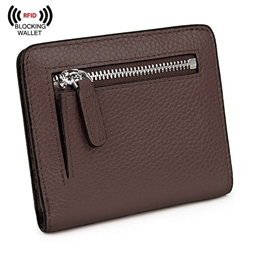 AINIMOER Small Leather Wallet for Women, Ladies Credit Card Holder RFID Blocking Women's Mini Bifold Pocket Purse, Coffee