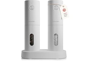 LARS NYSØM Electric Salt and Pepper Grinder Set I Automatic Salt and Pepper Mills with Adjustable Ceramic Grinder I USB Rechargeable Electric Spice Grinder Set (Pure White)